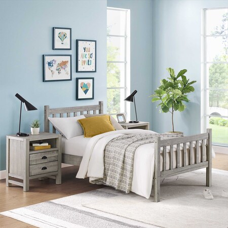Alaterre Furniture Windsor 3-Piece Wood Bedroom Set with Slat Twin Bed and 2 Nightstands, Gray ANWI1032R4
